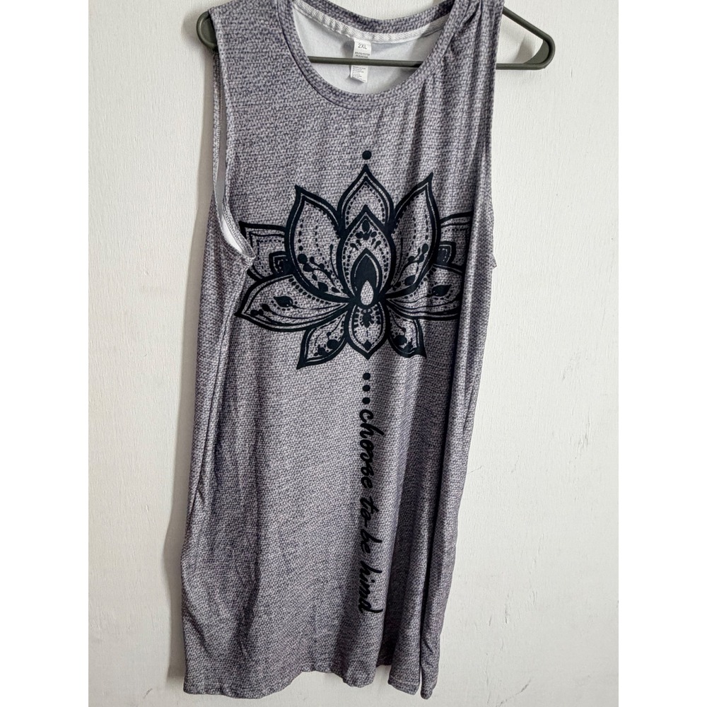 Choose To Be Kind Lotus Mandala Graphic Tank Top Grey Space Dye 2XL Womens